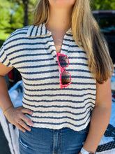 Blue Stripe Collared Top