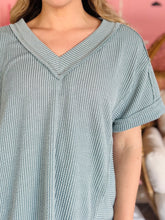 Blue Ribbed V-Neck Top
