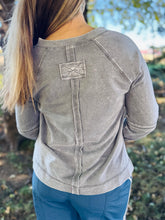 Charcoal Mineral Wash V-Neck Long Sleeve