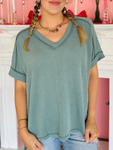 Jade Ribbed V-Neck Top