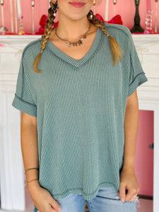 Jade Ribbed V-Neck Top