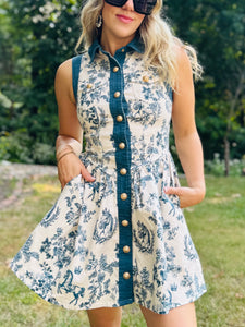 Toile Print Button Down Dress