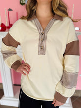 Ivory & Brown Color Block Long Sleeve Top