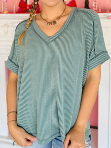Jade Ribbed V-Neck Top