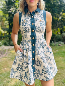 Toile Print Button Down Dress
