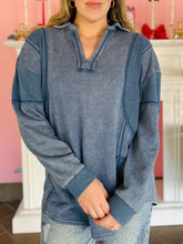 Blue Mineral Washed French Terry Knit Top