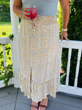Pastel Yellow Floral Midi Skirt