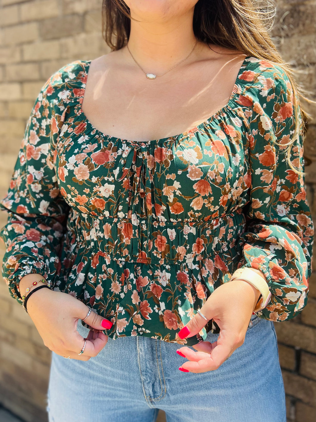 Hunter Green Floral Top