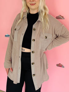 Taupe Oversized Ribbed Shacket