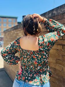 Hunter Green Floral Top