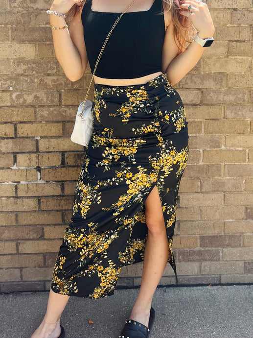 Floral Side Slit Skirt