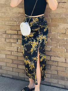 Floral Side Slit Skirt