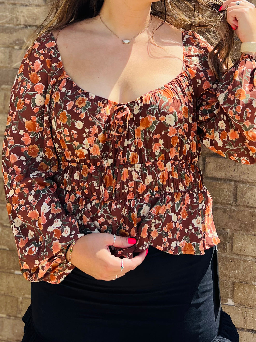 Fall Brown Floral Top