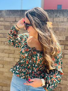 Hunter Green Floral Top