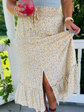 Pastel Yellow Floral Midi Skirt