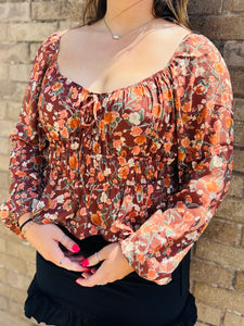 Fall Brown Floral Top