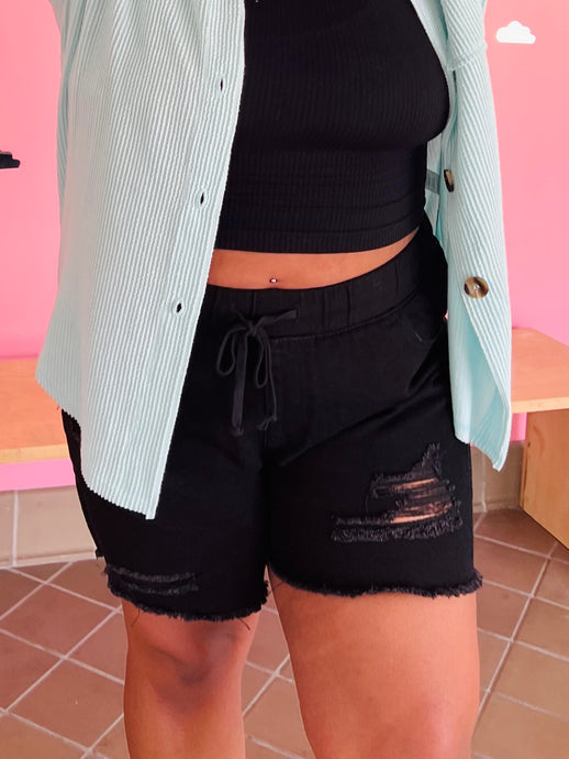 Plus Distressed Black Shorts