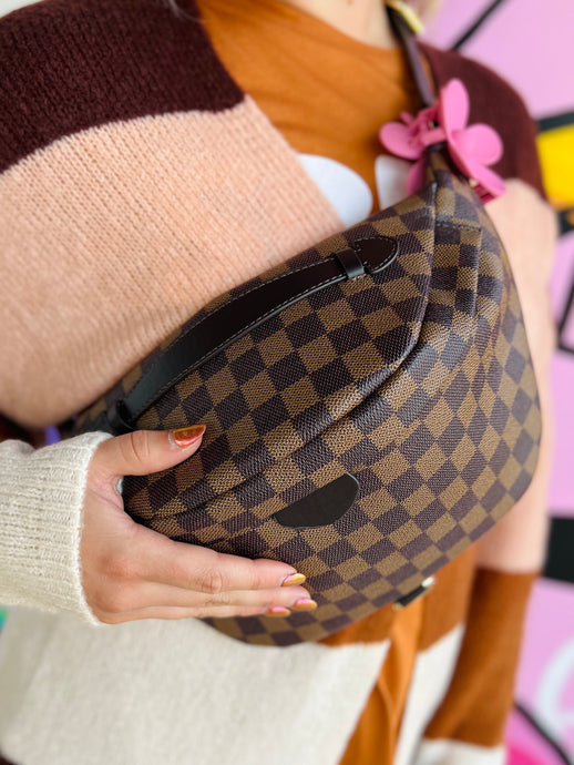 Checkered Crossbody Bag (Brown)